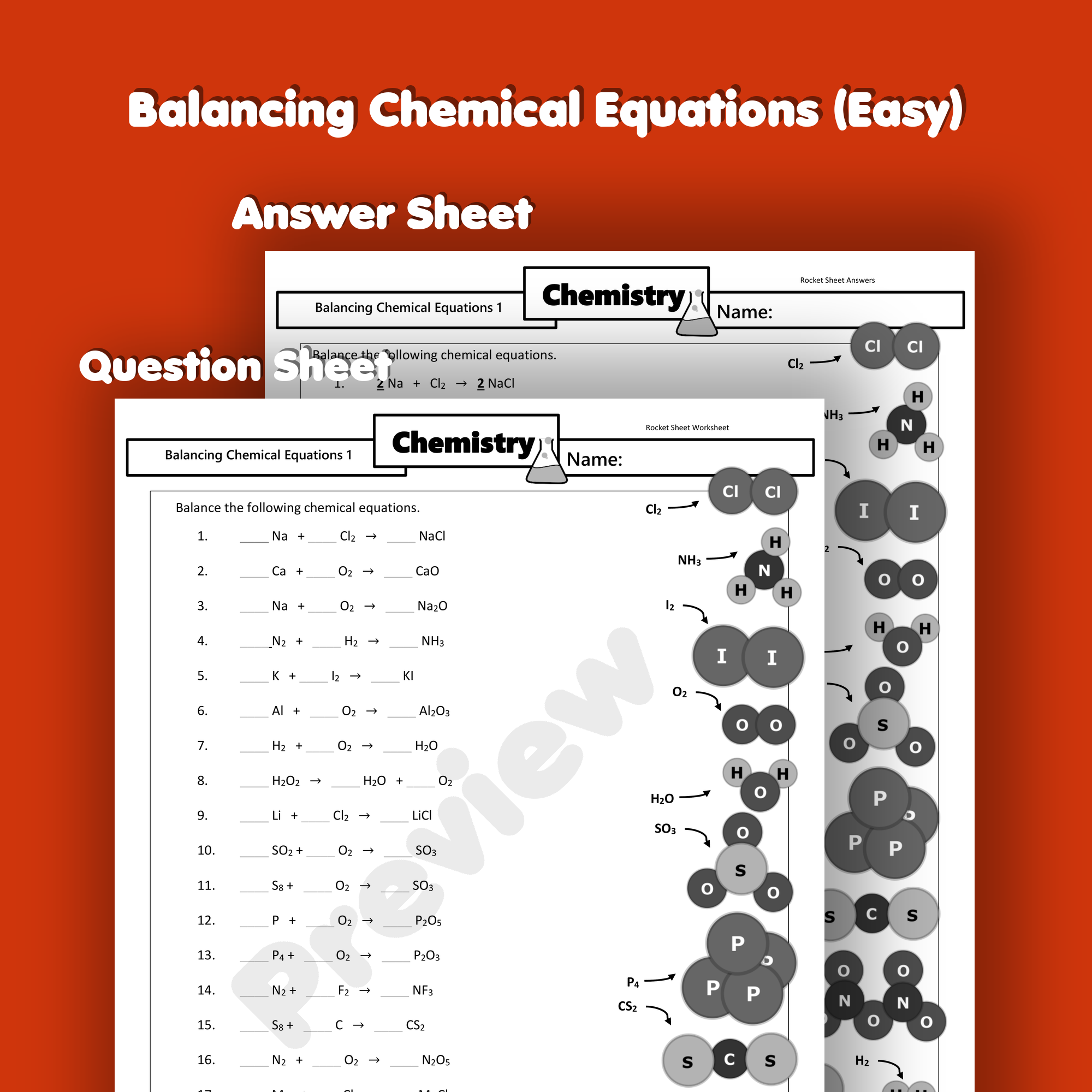 Balancing Chemical Equations (Easy) Worksheet GCSE - rocketsheets.co.uk